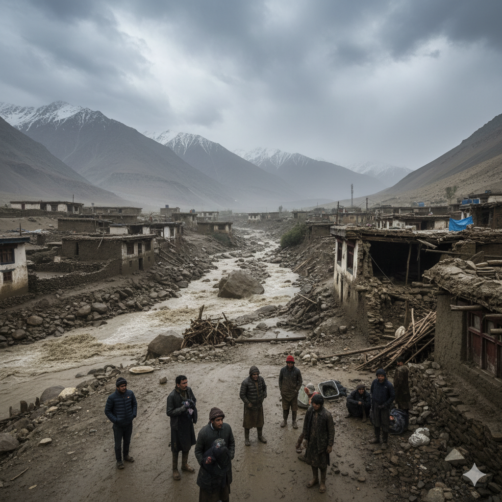 Aftermath of flash floods and mudslides in a Ladakhi village